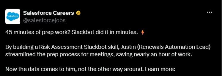Salesforce Careers post featuring the Risk Assessment Slackbot Skill